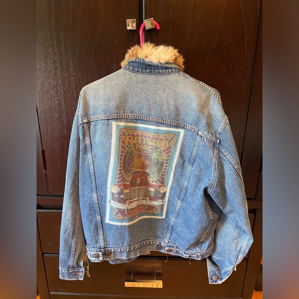 Vintage Fleetwood Mac denim jacket with fur collar